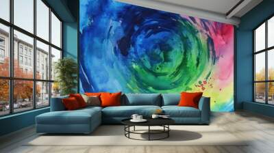 Abstract Watercolor Swirl Background with Blue, Green, and Red Colors. Wall mural