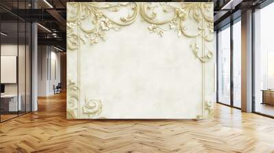 Ornate Gold Floral Frame on White Wall Background - Vintage, Elegant, Baroque Style. Wall mural