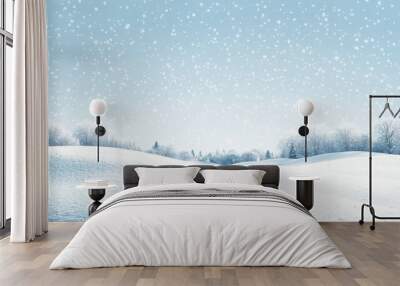 Winter Wonderland Landscape with Snow Falling on a Snowy Field. Wall mural