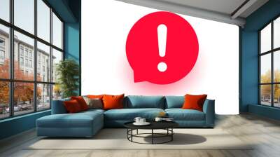 Exclamation vector icon, important round mark, attention logo warning speech bubble, red sign illustration isolated on white. Wall mural