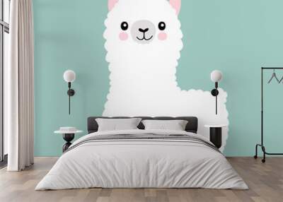 Llama cartoon cute alpaca. Lama animal vector isolated illustration. Cute funny hand drawn art. Design for card, sticker , fabric textile, t shirt. Children, kid modern trendy style Wall mural