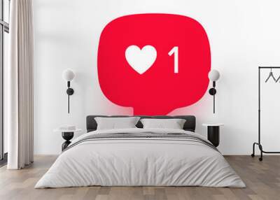 New counter notification, social media like, heart one bubble vector icon, flat design isolated on white. Wall mural