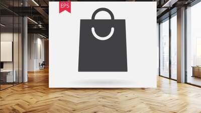 shopping bag icon isolated on white. paper grocery black eco bag with handle. flat style element for Wall mural