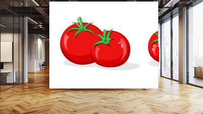 Tomato set. Whole and half cut tomatoes isolated on white background. Vector cartoon illustration. Fresh red Vegetable, Vegetarian, vegan Healthy organic food Wall mural