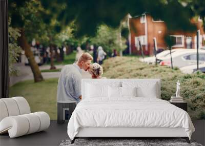 happy couple in a park Wall mural