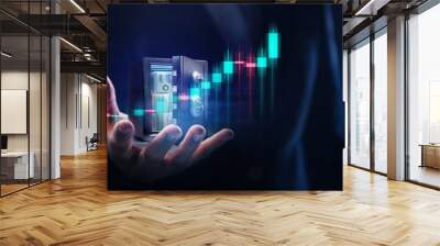 Businessman increases his profit on the stock exchange. Online stock exchange concept. Wall mural