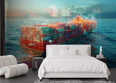 Cargo Ship Digital Logistics Concept Wall mural