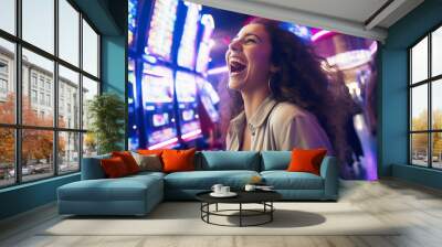 woman playing slot machines at the casino. gambling addiction Wall mural