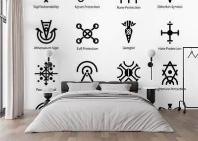 Pack of Empath Protection Symbols Glyph Icons 

 Wall mural