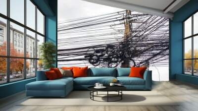 Electricity wire and communication cables is tangle Wall mural