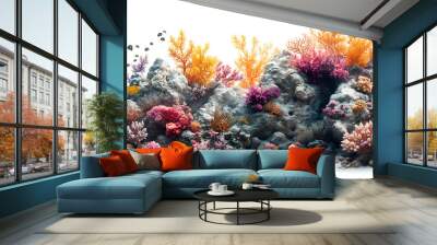 A tropical coral reef on rocks isolated on a white background Wall mural