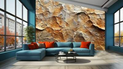 Close-up of weathered rock with rough texture and brown, gray tones. Wall mural