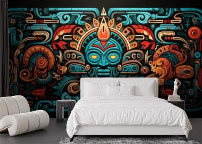 Illustration of aztec pattern. Generative AI. Wall mural