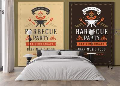 Barbecue party invitation flyer or poster design vector template Wall mural