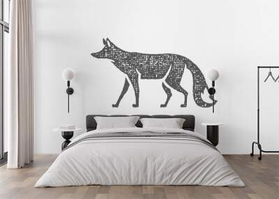 Black silhouette of wild fox walking as symbol of wildlife in countryside hand drawn stamp effect vector illustration Wall mural