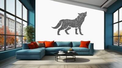 Black silhouette of wild wolf howling loudly as symbol wildlife hand drawn stamp effect vector illustration Wall mural