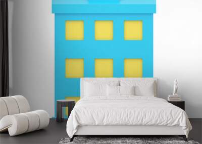 Blue house building with yellow windows and entrance front view realistic 3d icon Wall mural