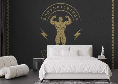 Bodybuilder man logo or badge vector illustration, male bodybuilding symbol silhouette. Wall mural