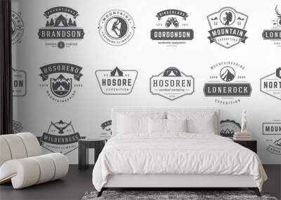 Camping logos and badges templates vector design elements and silhouettes set Wall mural