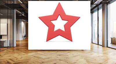 Classic red realistic five pointed star outline border metallic glossy Christmas luxury bauble decor vector illustration. Traditional expensive Xmas stellar insignia symbol of best quality 3d template Wall mural