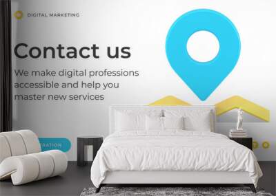 Contact us customer support digital service location address map pin social media banner 3d icon vector illustration. Hotline mail connection corporate network feedback help consulting information Wall mural