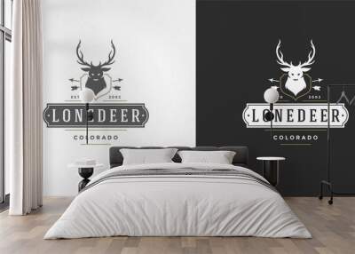 Deer head with horns logo emblem vector illustration reindeer silhouette for shirt or print stamp Wall mural