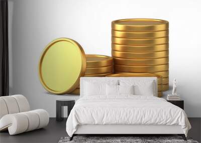 Golden metallic coin stack abundance richness banking investment financial 3d icon Wall mural