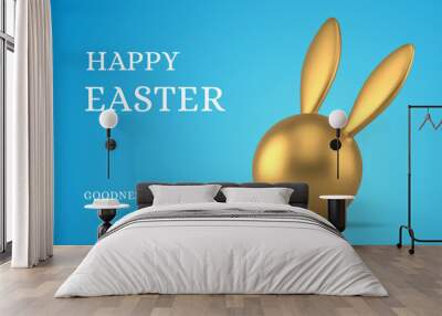 Happy Easter modern greeting card 3d bunny golden bauble premium decor design template realistic vector illustration Wall mural