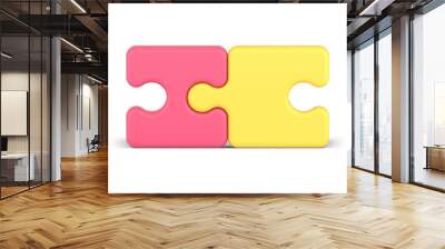 Jigsaw two different connection piece cooperation teamwork success communication 3d icon vector Wall mural