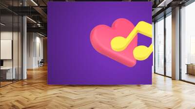 Love music note with heart shape romantic radio favorite sing song realistic 3d icon vector Wall mural