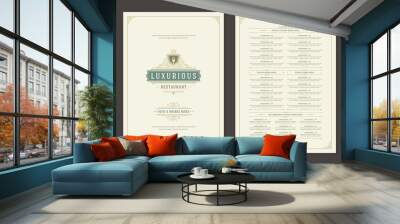 Menu design template with cover and restaurant vintage logo vector brochure. Wall mural