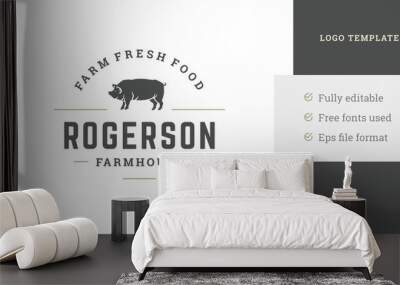 Minimalist farmhouse vintage logo template design agriculture pig livestock meat production vector Wall mural