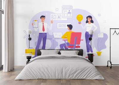 Modern colleagues sharing ideas and create design in office vector illustration Wall mural