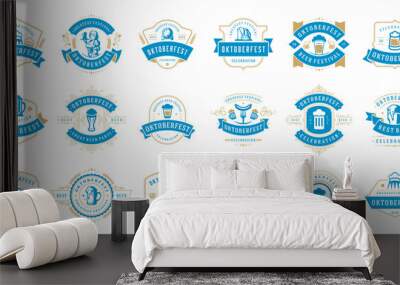 oktoberfest badges and labels set vintage typographic design vector templates. willkommen Wall mural