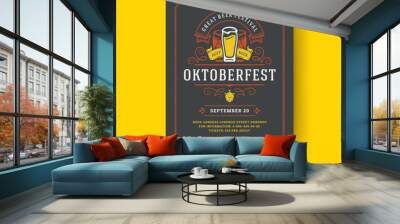 Oktoberfest party flyer vintage typography template design invitation beer festival celebration vector poster. Wall mural