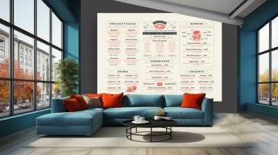 Pizza restaurant menu layout design brochure or food flyer template vector illustration. Wall mural