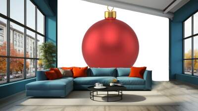 Red christmas matte 3d sphere. Round glass surface with festive ornament Wall mural