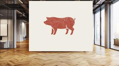 Red pig silhouette for meat industry or farmers market hand drawn stamp effect vector illustration. Wall mural