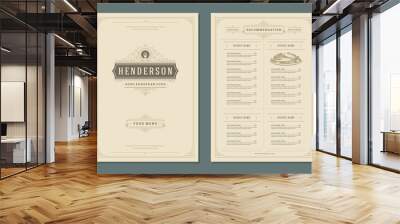 Restaurant menu design and label vector brochure template. Wall mural