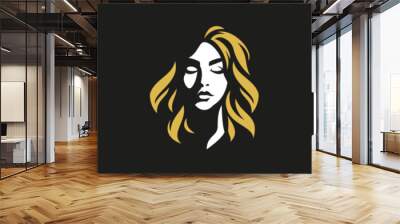 Romantic woman face hair minimalist silhouette art logo for coiffure beauty salon set vector flat Wall mural