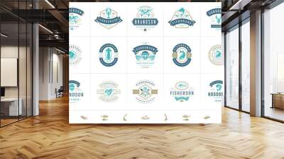 Seafood logos or signs set vector illustration fish market and restaurant emblems templates design Wall mural