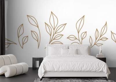 Set monochrome simple leaves botanical branches with stem and foliage vector illustration Wall mural