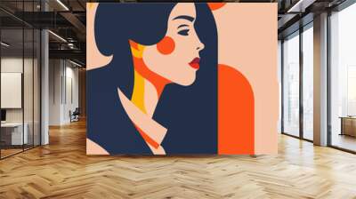 Strong brunette woman portrait pop art color paint contemporary artwork poster vector flat Wall mural