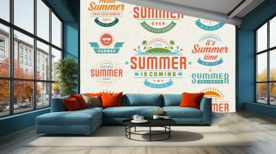 Summer design elements and symbols typographic labels and badges set vector illustration. Wall mural