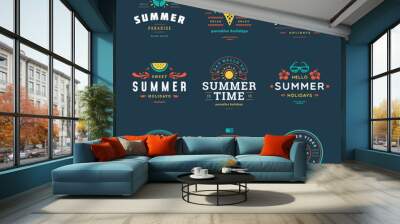 Summer holidays labels and badges retro typography design set. Wall mural