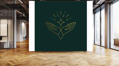 Vector line feminine decoration design elements set - star and female gesture hands illustrations minimal linear style Wall mural