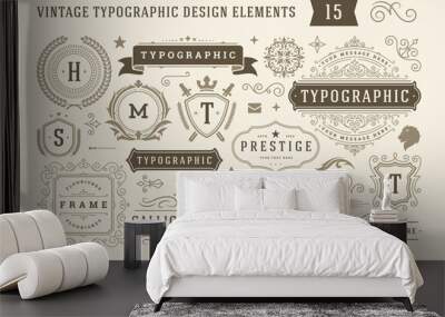 Vintage typographic design elements set vector illustration. Wall mural