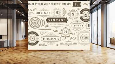 Vintage typographic design elements set vector illustration. Wall mural