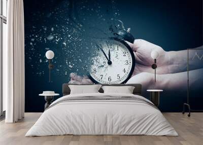 Concept of passing away, the clock breaks down into pieces Wall mural