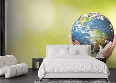 Earth globe in family hands. World environment day Wall mural